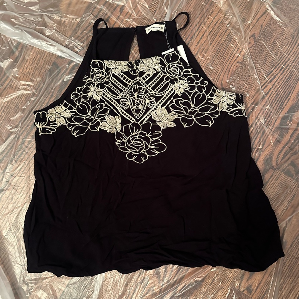 Love on a Hanger Black Embellished Cut Out Tank Top